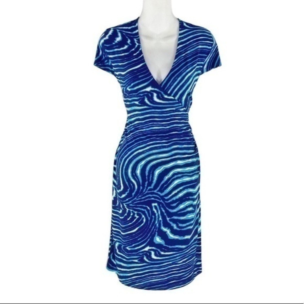 NWT Jones New York blue white print faux wrap jersey dress